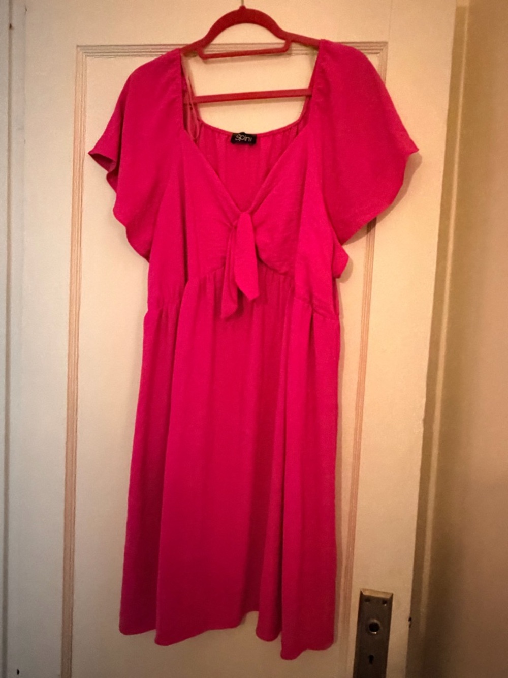 Trixxi Bright Pink Tie-Front Midi Dress